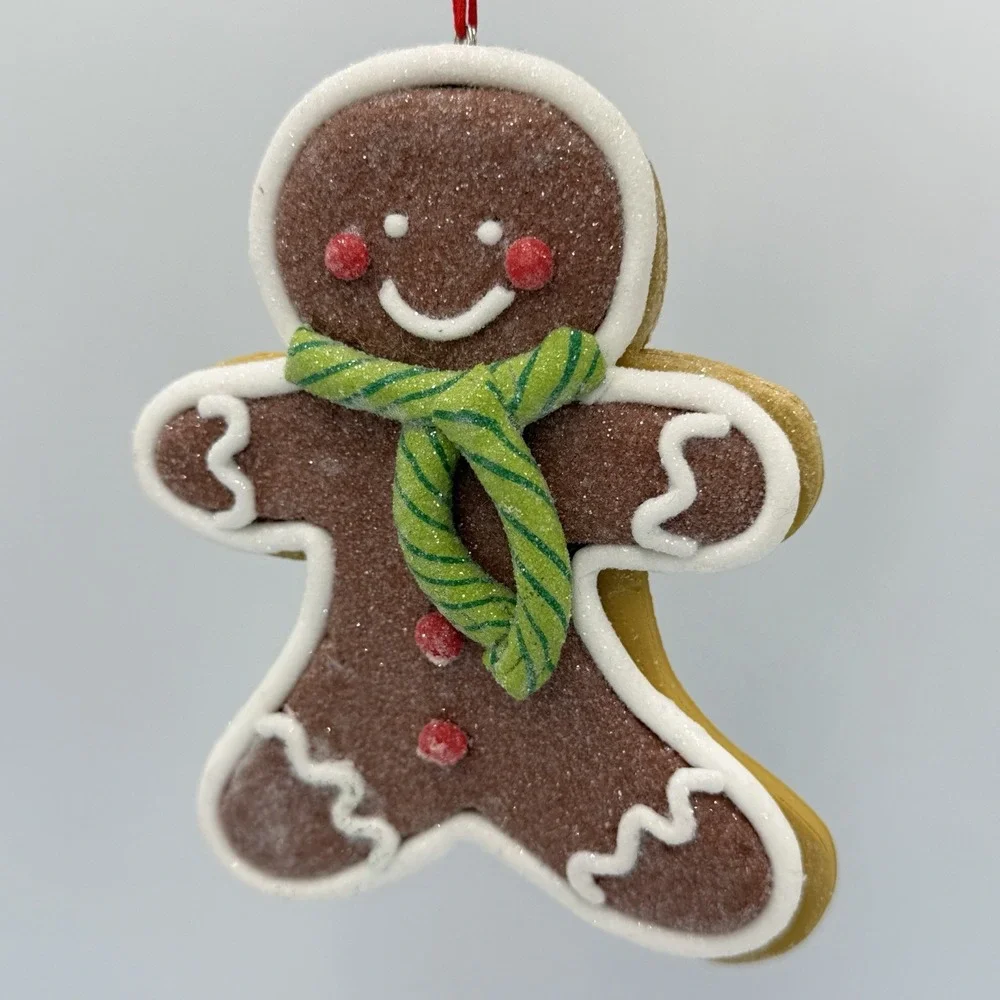 Gingerbread Man Ornaments Set of 3 - Resin Glass Bell Themed Christmas Tree‎